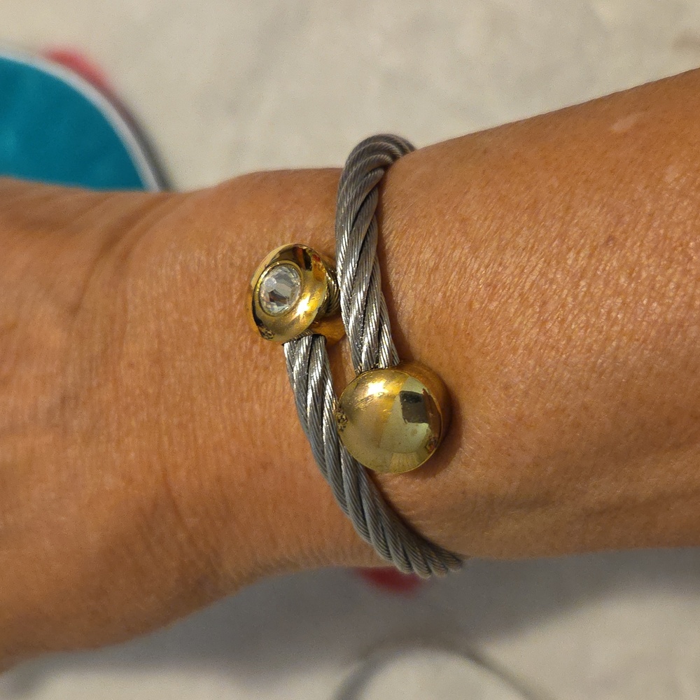 Rustic Cuff Twisted Silver Bracelet With Gold Acc… - image 3